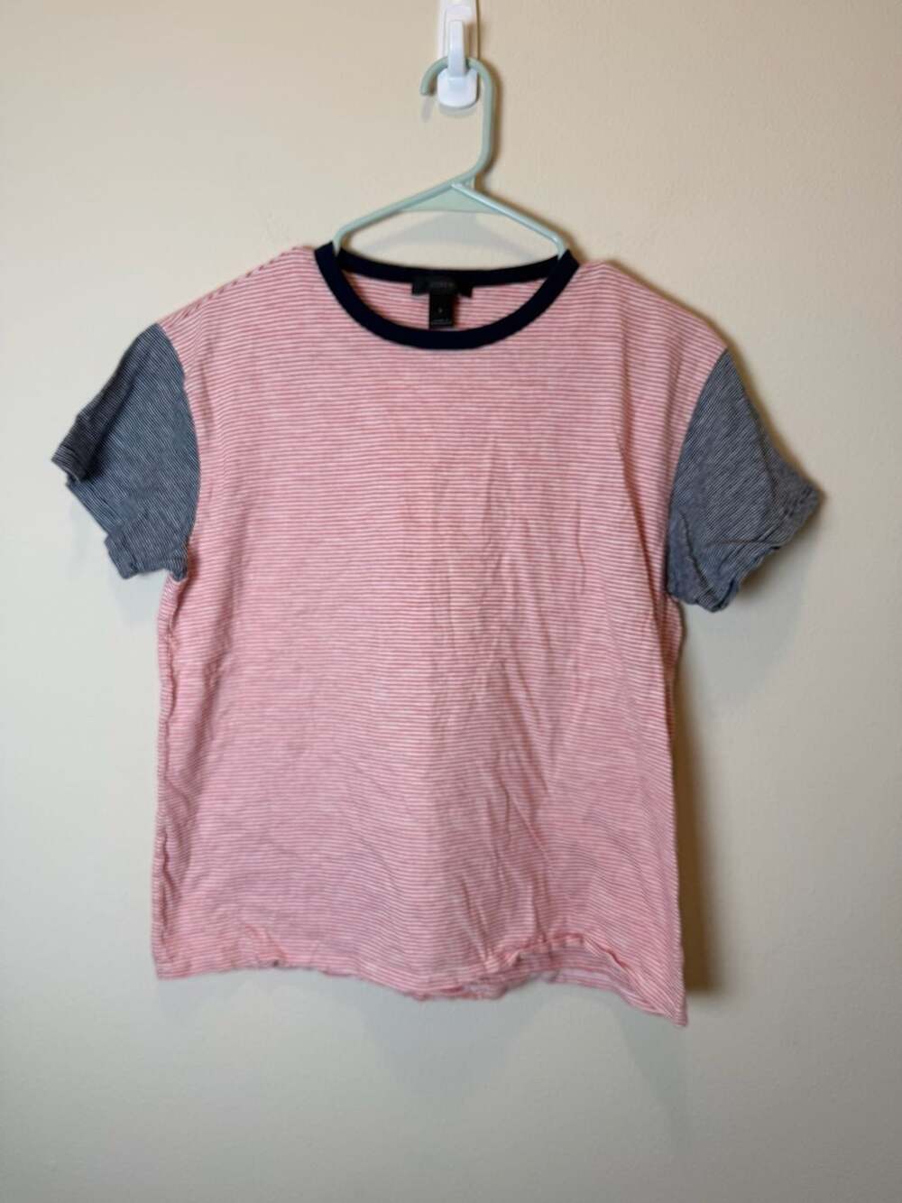 J. Crew Striped Ringer T-Shirt Size S Pink Striped Contrast Sleeves